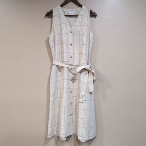 Liz‎ Claiborne Linen Cotton Midi Shirtdress Sleeveless Belted Beige Womens M